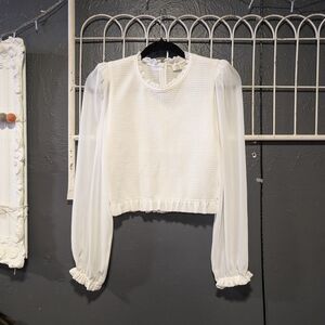 Size M Wilfred Cream Textured Blouse with Sheer Sleeves